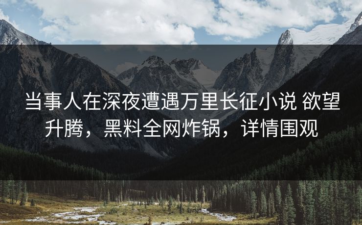 当事人在深夜遭遇万里长征小说 欲望升腾，黑料全网炸锅，详情围观