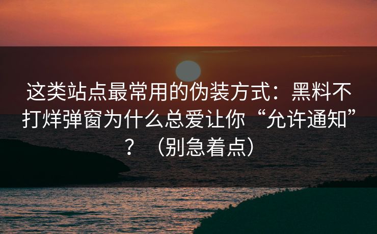 这类站点最常用的伪装方式：黑料不打烊弹窗为什么总爱让你“允许通知”？（别急着点）
